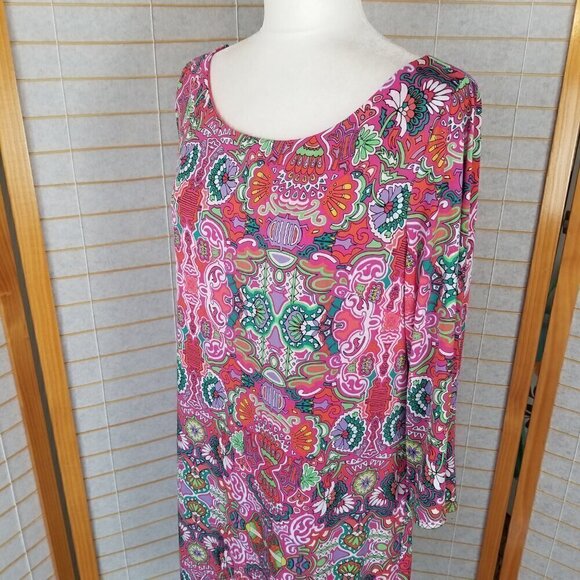 Laundry by Shelli Segal Calypso Shift Dress Colorful Bright 3/4 Sleeves Size L - Picture 4 of 14
